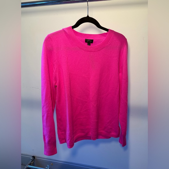 J.Crew Fuchsia 100% Cashmere Sweater XL Vibrant Pink Crewneck - Picture 3 of 11